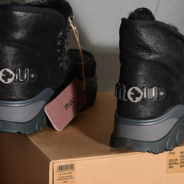 Stivali donna MOU Chunky Eskimo sneaker big logo MOU Boots colore CBKG cracked black - grey