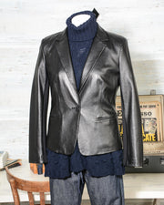 Giacca Donna Karan in pelle nera DKNY style P355451Y in promozione scontata in offerta (8)