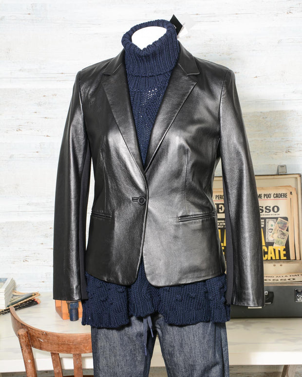 Giacca Donna Karan in pelle nera DKNY style P355451Y in promozione scontata in offerta (8)