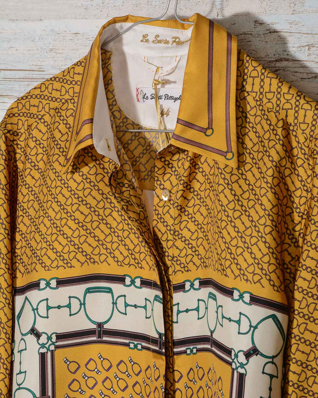 Camicia donna Le Sarte Pettegole 100% seta stampa fantasia fondo giallo oro -11