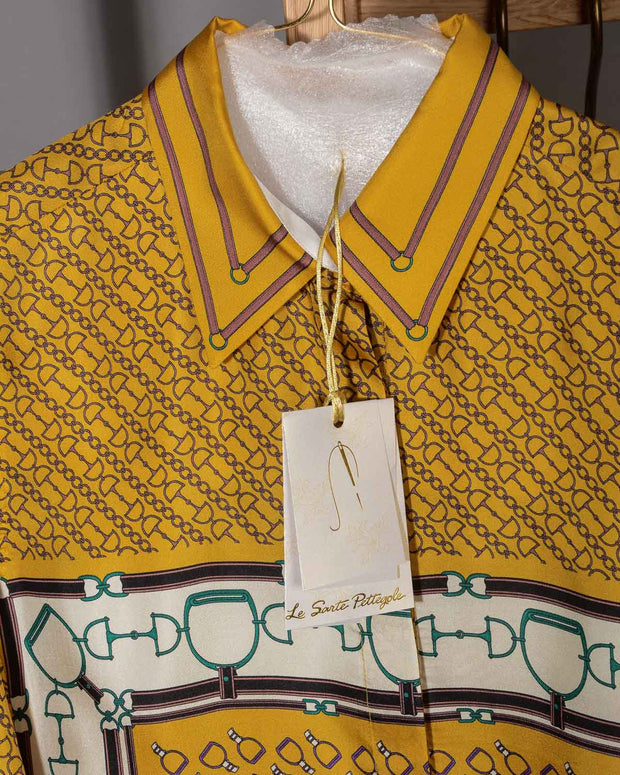 Camicia donna Le Sarte Pettegole 100% seta stampa fantasia fondo giallo oro -6