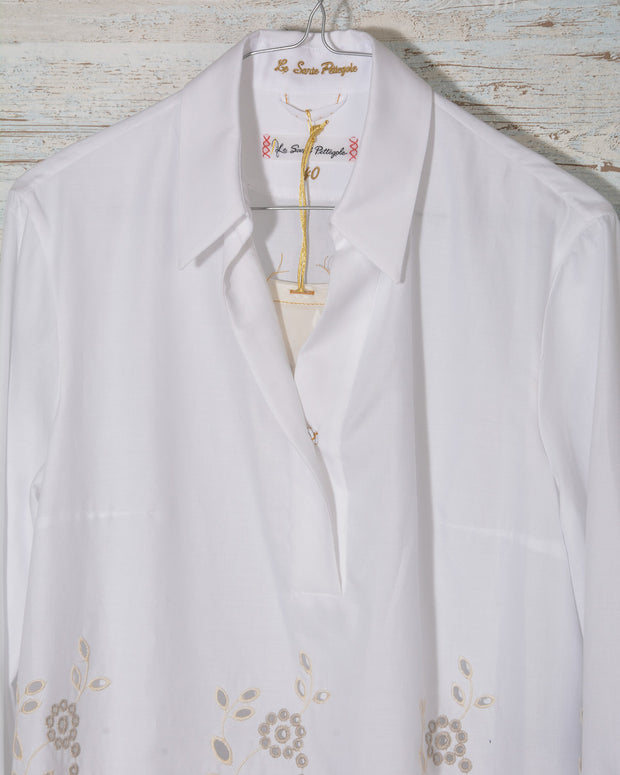 Camicia donna manica lunga Le Sarte Pettegole 100% cotone colore bianco con ricamo