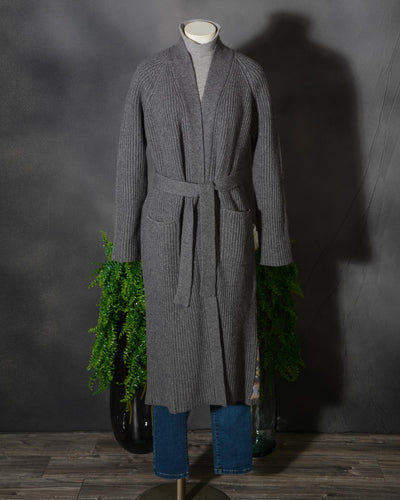 Cappotto in maglia con cintura e schiena decorazione Jacquard Roberto Collina D19041 colore GRIGIO D1919 (10 di 20)