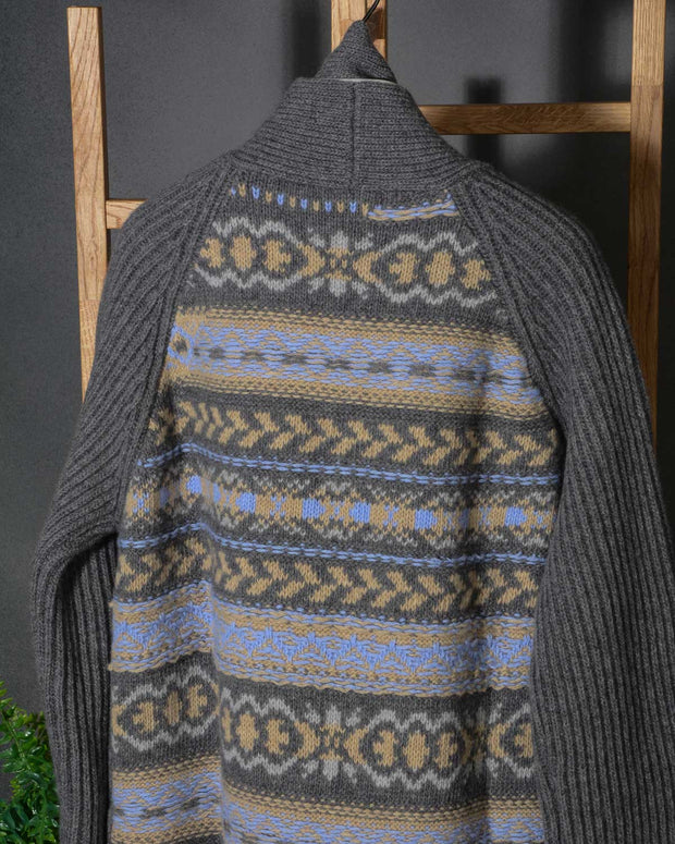 Cappotto in maglia con cintura e schiena decorazione Jacquard Roberto Collina D19041 colore GRIGIO D1919 (4 di 20)