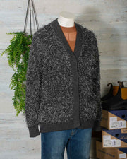 Cardigan donna in lana merino Roberto Collina B19020 colore grigio scuro con inserti in lurex -11