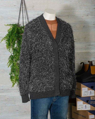 Cardigan donna in lana merino Roberto Collina B19020 colore grigio scuro con inserti in lurex -11