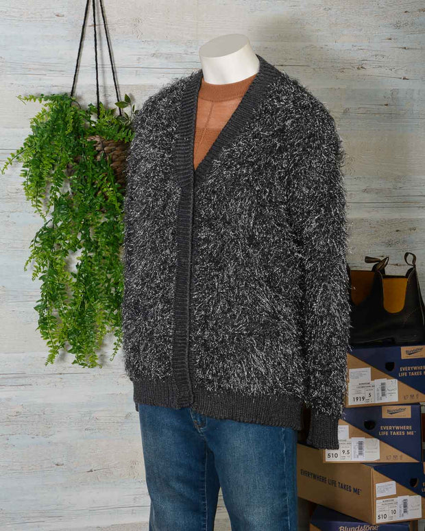 Cardigan donna in lana merino Roberto Collina B19020 colore grigio scuro con inserti in lurex -12