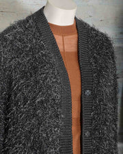 Cardigan donna in lana merino Roberto Collina B19020 colore grigio scuro con inserti in lurex -4