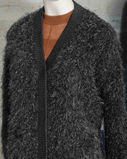 Cardigan donna in lana merino Roberto Collina B19020 colore grigio scuro con inserti in lurex -7