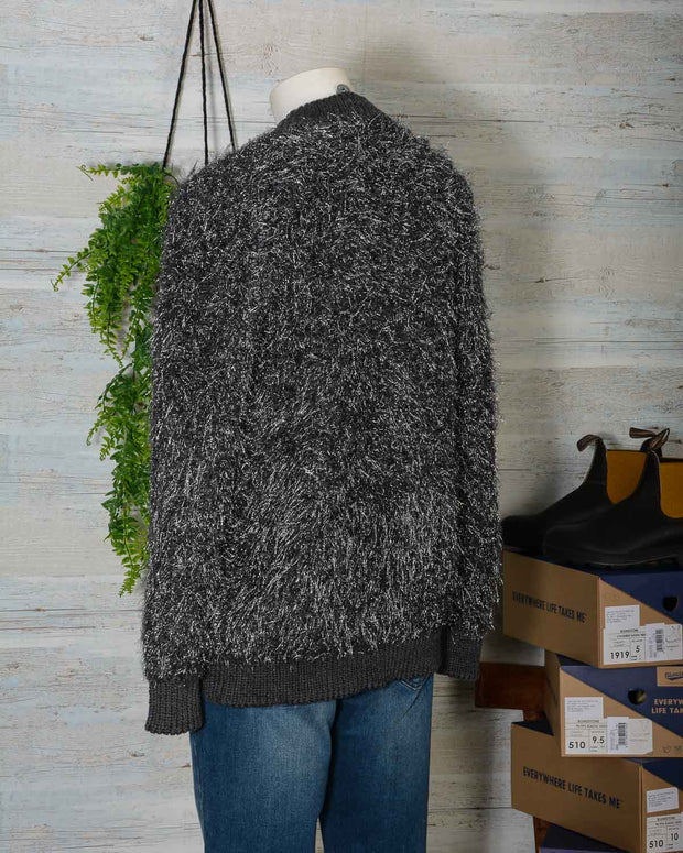 Cardigan donna in lana merino Roberto Collina B19020 colore grigio scuro con inserti in lurex -8