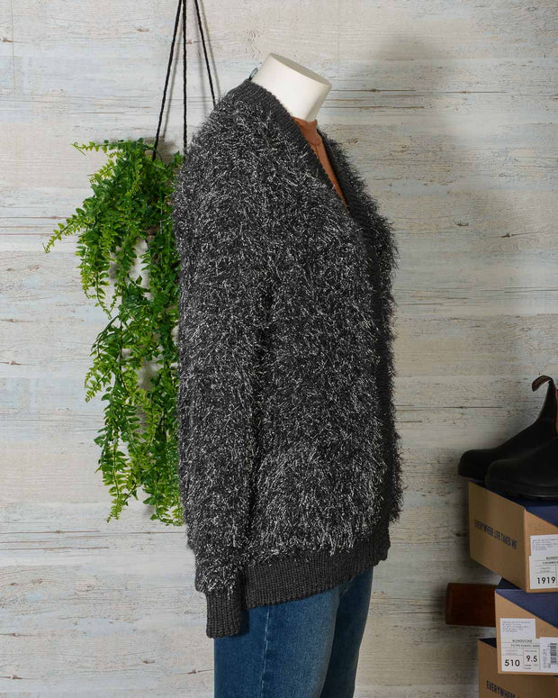 Cardigan donna in lana merino Roberto Collina B19020 colore grigio scuro con inserti in lurex -9