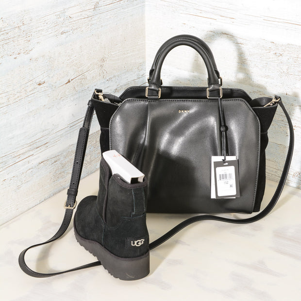 DKNY Handbags Fall 2017 Small Satchel Black R3140100 with suede (2)