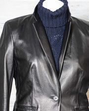 Giacca Donna Karan in pelle nera DKNY style P355451Y in promozione scontata in offerta (1)
