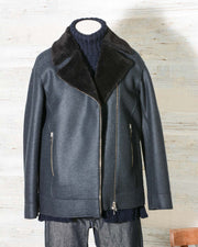 Long Biker Jacket Pressed Wool & Faux Fur Harris Wharf London A3414MLK-F