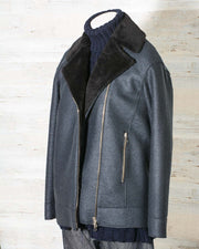 Long Biker Jacket Pressed Wool & Faux Fur Harris Wharf London A3414MLK-F