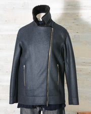 Long Biker Jacket Pressed Wool & Faux Fur Harris Wharf London A3414MLK-F