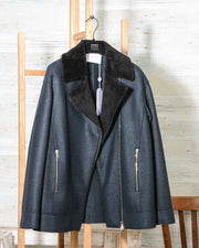 Long Biker Jacket Pressed Wool & Faux Fur Harris Wharf London A3414MLK-F