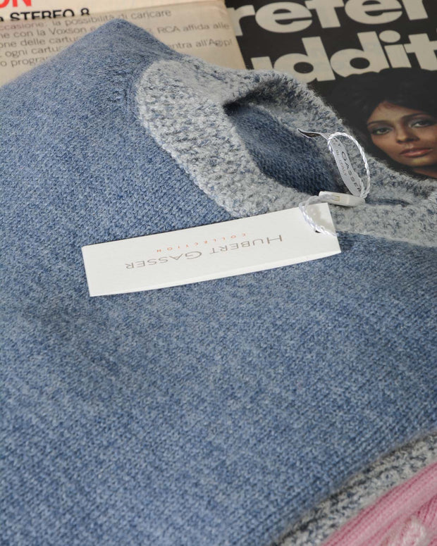 Maglia donna girocollo Hubert Gasser made in italy in cashmere e seta colore Azzurro -3