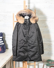 Parka Donna ADD nero KAW663 in piuma d'oca bordato in pelliccia -1