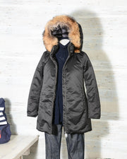 Parka Donna ADD nero KAW663 in piuma d'oca bordato in pelliccia -3