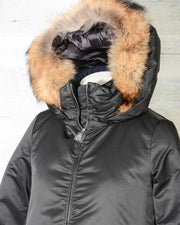 Parka Donna ADD nero KAW663 in piuma d'oca bordato in pelliccia -4