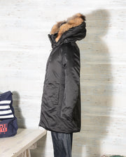 Parka Donna ADD nero KAW663 in piuma d'oca bordato in pelliccia -5