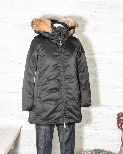 Parka Donna ADD nero KAW663 in piuma d'oca bordato in pelliccia -7