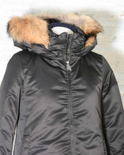 Parka Donna ADD nero KAW663 in piuma d'oca bordato in pelliccia -8