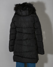Piumino donna ADD WAW004 colore nero con cappuccio rimovibile e collo in pelliccia -11