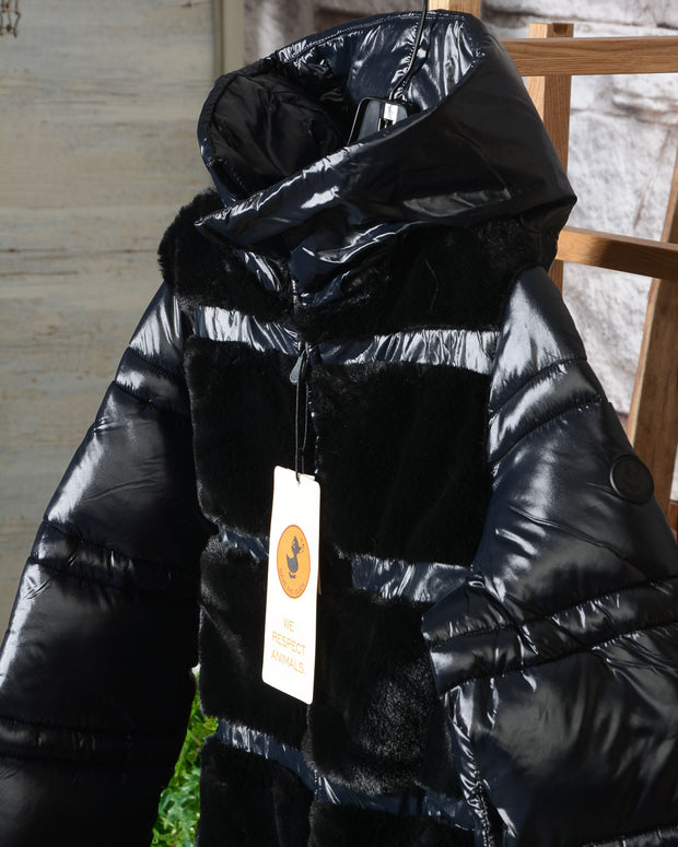 Piumino donna lungo Save the Duck con cappuccio ed ecopelliccia colore nero D4738W FURYY 00001 (2 di 13)