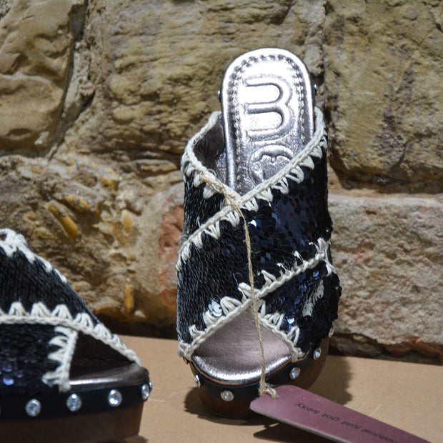 Sandali donna MOU CRISS-CROSS HIGH HEEL WOOD SEQUINS UPPER Black