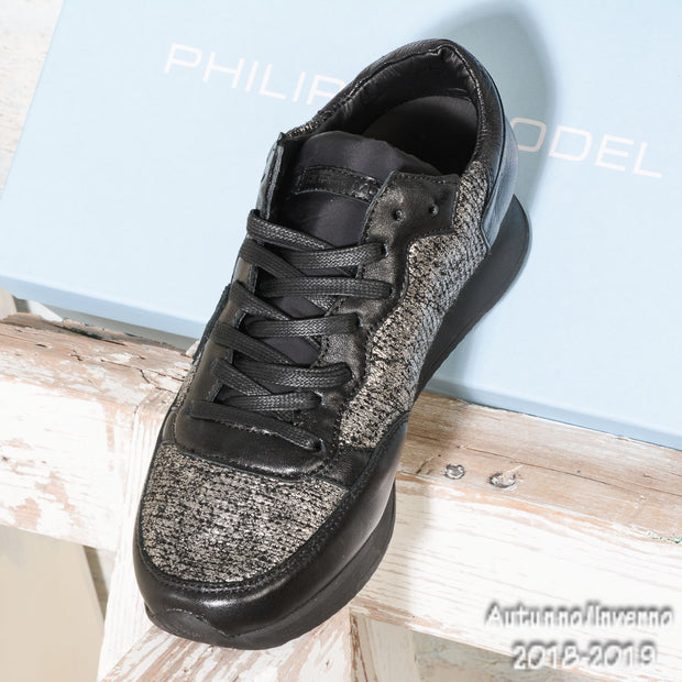 Sneaker nera-grigia in pelle Philippe Model TRLD QM18