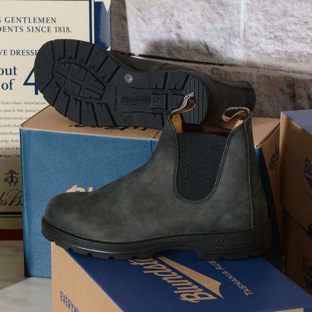 Stivale Blundstone uomo 587 in Pelle nera nubuck elastico nero, RUSTIC BLACK LEATHER BLACK 587 BLUNDSTONE (6 di 8)