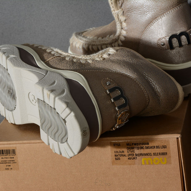 Stivali donna MOU Chunky Eskimo sneaker big logo MOU Boots colore STME stone metallic