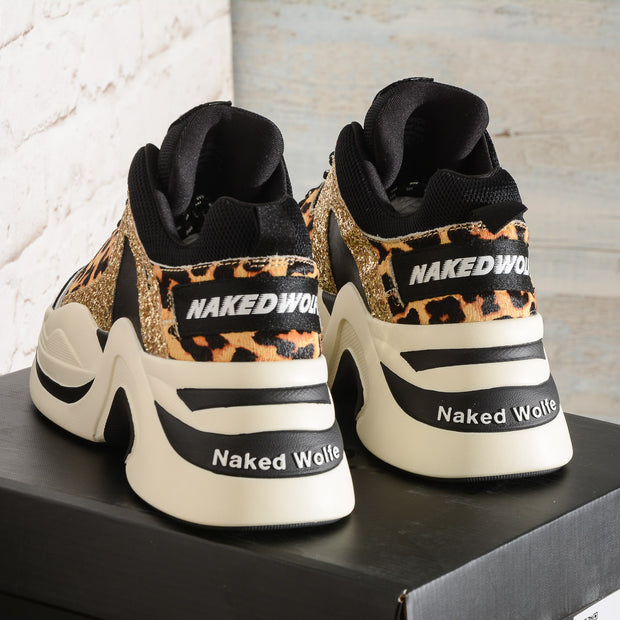 TRACK GOLD GLITTER Leopard NAKED WOLFE Women Sneakers