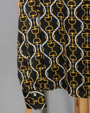 camicia-blusa donna in seta Le Sarte Pettegole fantasia nero oro giallo -6