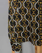 camicia-blusa donna in seta Le Sarte Pettegole fantasia nero oro giallo -6