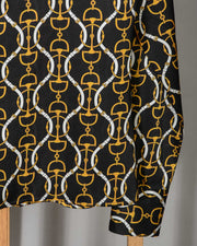 camicia-blusa donna in seta Le Sarte Pettegole fantasia nero oro giallo -8